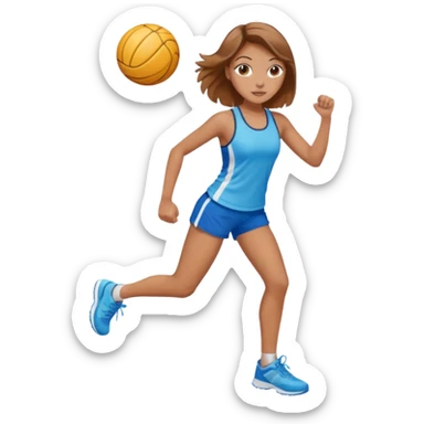 sporty and fit girl with light brown hair in shorts and with a beautiful face sticker