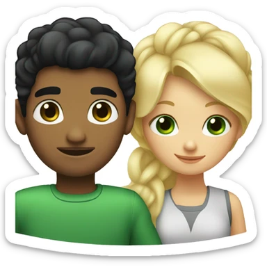 A couple of a girl with blonde hair and green eyes, and a man with black hair and black eyes, that are hugging sticker