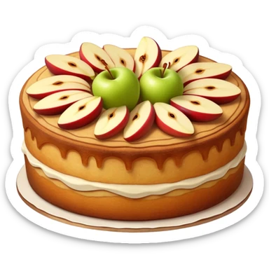 cinematic-realistic-apfelkuchen-cake-emoji,-depicted-as-a-classic-cake-with-cinnamon-and-thinly sliced apples on the top a few neatly spread out-rendered-with-soft-textures-and-warm,-inviting-lighting. sticker