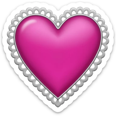 Fuchsia pink heart, silver lace trim
 sticker