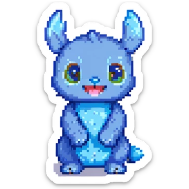 Stitch from Lilo & Stitch, pixel art style, full body, cute expression, blue fur, standing pose sticker