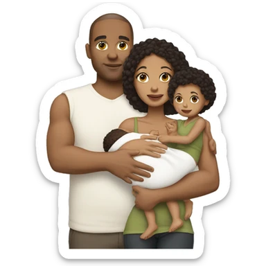 lightskin woman with her white husband holding their twin babies sticker