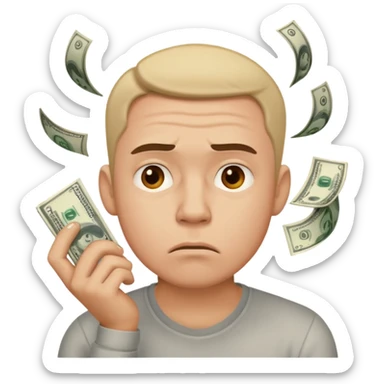 frustrated man thinking about money sticker