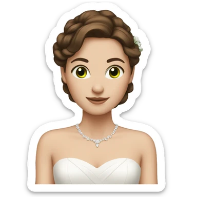 Bride with brown hair and green ey sticker