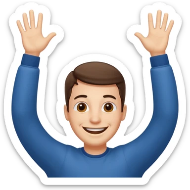 very happy guy with BIG smile and hands above head sticker