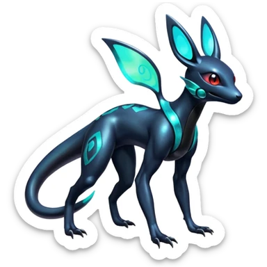 Shiny Iridescent Genesect-Umbreon-Salandit-Fakémon-hybrid-creature (full body)  sticker