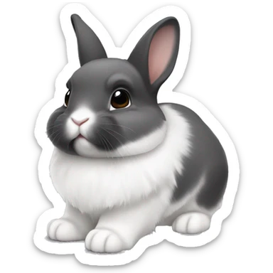 netherland dwarf bunny with dark gray fur on top and white fur on the bottom sticker