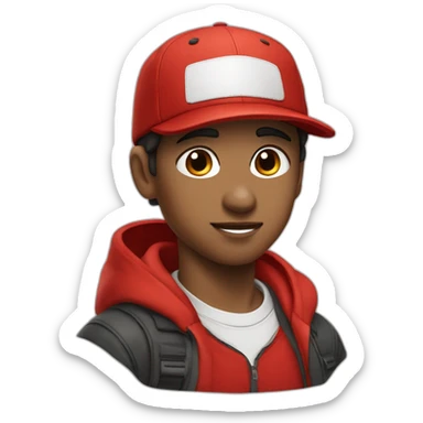Morocho boy in red attire with a red Nike cap 🌟. sticker
