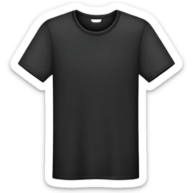 simple black t-shirt with round neck, flat layout, only the garment itself, no human form, plain clothing item on white background sticker