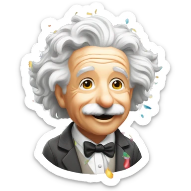 happy albert einstein shooting colorful confetti popper sticker
