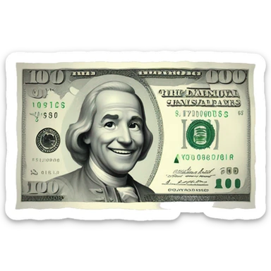 A smiling $100 bill sticker