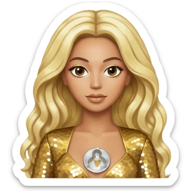 Beyonce from Destiny's Child with long platinum blonde hair, gold sequin outfit sticker