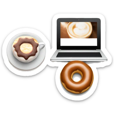 Laptop with pumpkin spice latte and a cinnamon donut  sticker