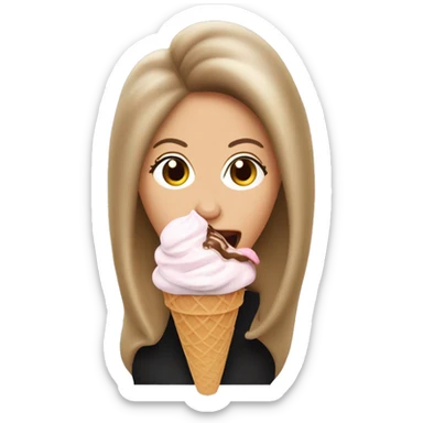 the singer barbra streisand licking a coffee ice cream cone; she has small eyes and a big nose and long fingernails sticker