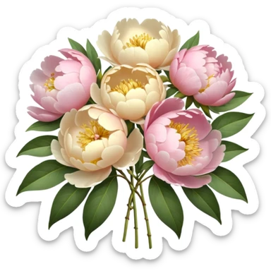 bouquet of peonies in soft pink, beige and yellow pastel colors sticker