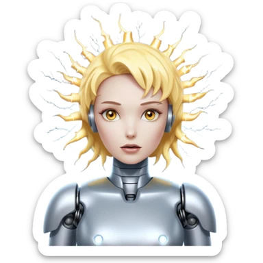 A female robot with a sexy body and lightning exploding from her brain sticker