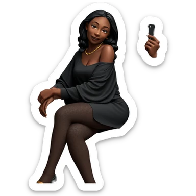 sitting dark-skinned woman with phone sticker
