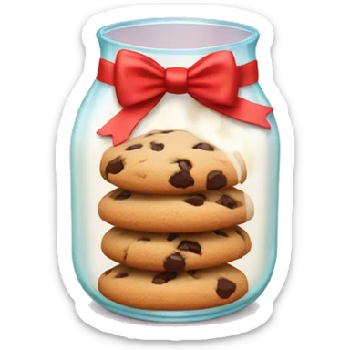 Cookies with milk and red bow around glass sticker