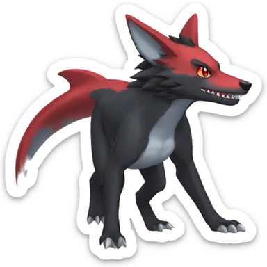 Cute cool black red nargacuga-shark-wolf animal hybrid Fakemon full body sticker