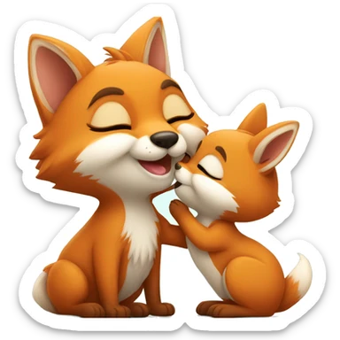 little fox kisses a bunny sticker