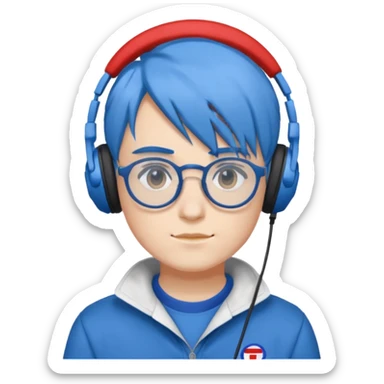 Faker with blue hair, T1 uniform, wearing glasses, white headphone











 sticker