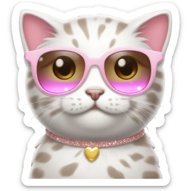 A cute cat, with brown/grey fur and a pink sunglass and cute nails in white sparkeles.  sticker