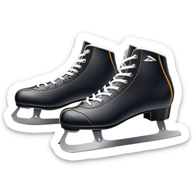 An icon showing close-up speed skating boots with long blades gliding across smooth ice. In the background, a professional racing track curves through a snowy winter landscape with mountains and pine trees under a bright sky. Transparent background enhances the dynamic scene. sticker
