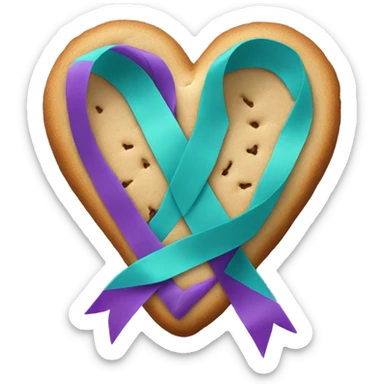 Heart cookie with teal purple awareness ribbon sticker