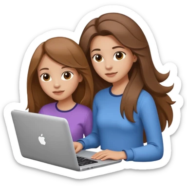 two brown haired girls, looking professional maybe leaned back on back and looking forward and using phones, with longer hair and with some cute clothes without ties, blowout hair, one girl can hold lap top athoer one can hold the phone sticker