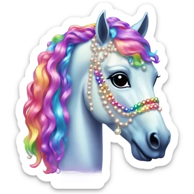 Lisa frank horse with pearls in rainbow hair sticker