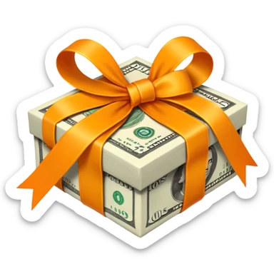 Money wrapped with orange ribbon sticker