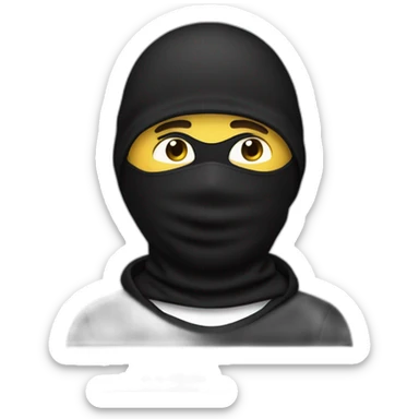man in black suit and black balaclava with 2 holes for eyes sticker