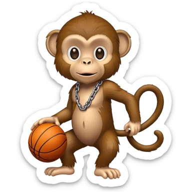 monkey with a chain holding a basketball sticker