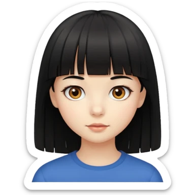 cute girl, black straight hair with straight bangs, light brown eyes sticker