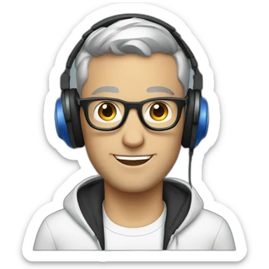 deejay with headphones and round glasses and blue eyes sticker