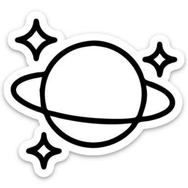 purple Saturn planet with sparkles, minimal style sticker