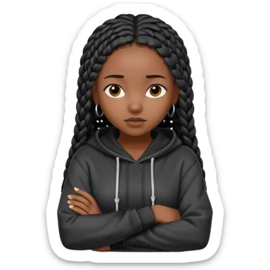 African American dark skin girl with long black box braids wearing a plain black hoodie  with arms folded sticker