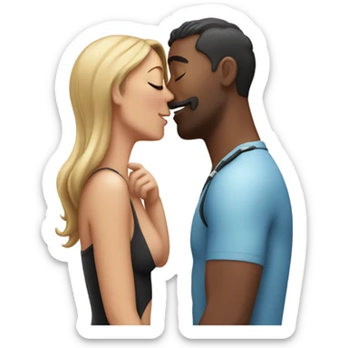 Woman in swimming suit kissing man sticker