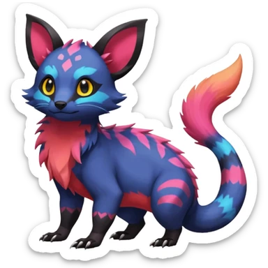 Rare exotic cute epic aesthetic colorful Salandit-Eevee-Civet-species-Fakemon-hybrid-creature, with markings, full body sticker