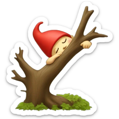 red gnome sleeping on a tree sticker