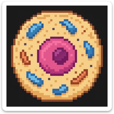 Make the human cell with a prominent nucleus detail in pixel art style sticker