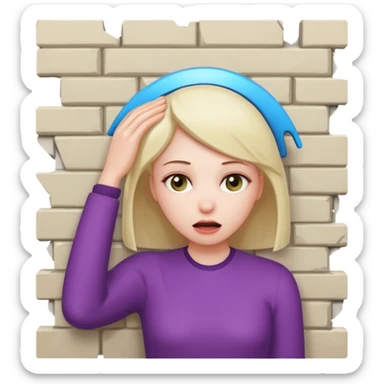 girl banging her head into wall sticker