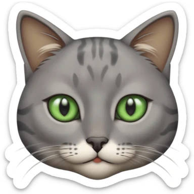 chat gris avec des yeux vert foncé et une tache en dessous du coup sur son corps sticker