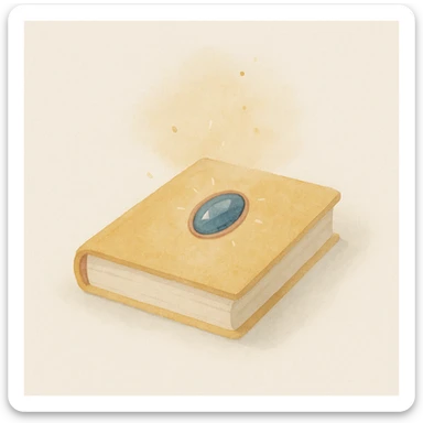 a mystic yellow book, closed with a gemstone on the cover, magical light, in a painterly style sticker