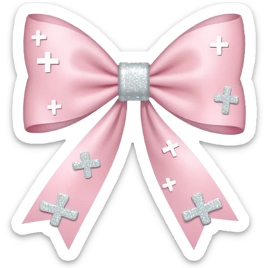super pale pink bow confetti but the paper confetti are the pale pink bows all spread out with white tiny glitter and then with a cross on it sticker
