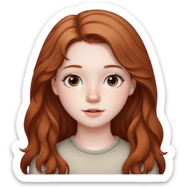 18-year-old girl with pale skin, lots of dark freckles, rosy cheeks, and long straight/wavy light brown hair. sticker