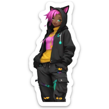 Edgy Anthro cool shy colorful urban beautiful pretty anime Black cat-Pokémon techwear cargo pants hoodie sticker