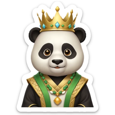 panda king portrait, head and shoulders only, bamboo-themed crown, royal robe collar, calm wise expression, cute fantasy style, 3D cartoon, mobile game icon style, clean background, no text, no watermark
 sticker