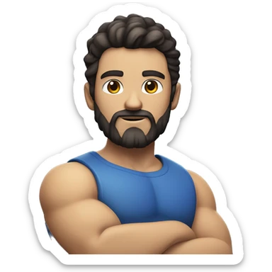 Create a muscular arm, left, biceps on the left arm, dark hair man with a small salt and pepper beard, blue eyes sticker