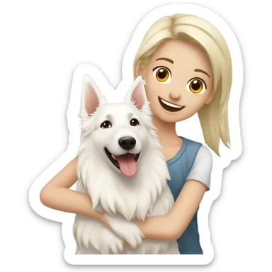 Happy white Swiss Shepherd  with blonde girl sticker